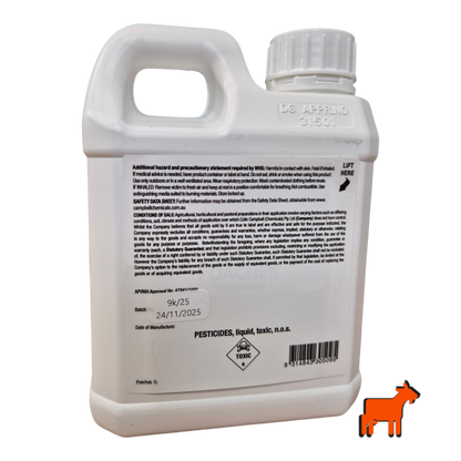 Poachek wintergrass herbicide back label showing directions for use and safety information