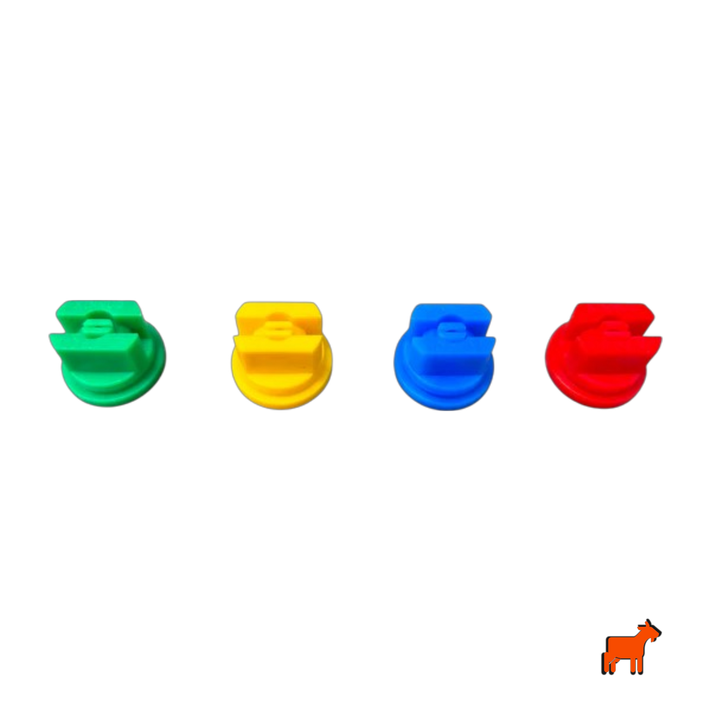 Pressure sprayer flat fan nozzles in all four sizes – Green 015, Yellow 02, Blue 03 and Red 04