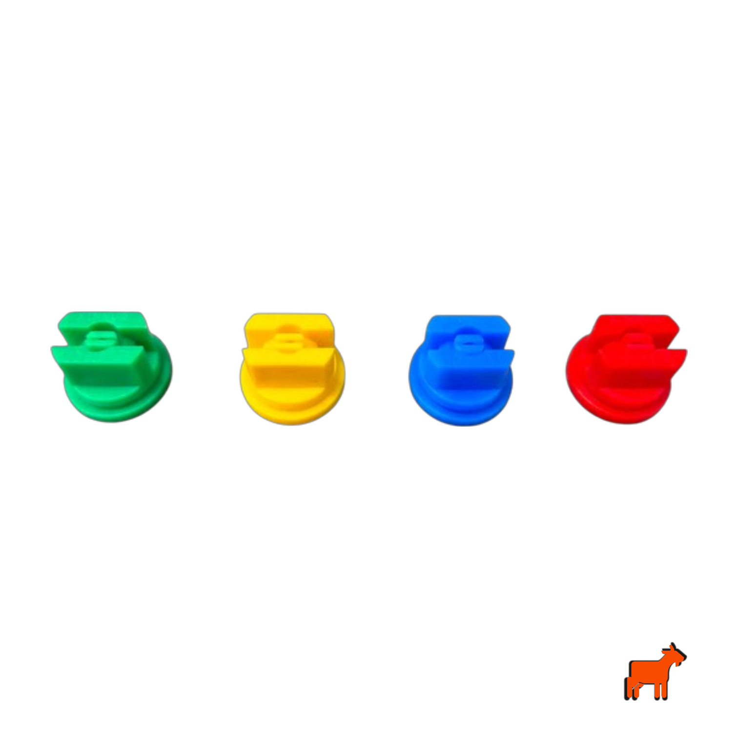 Pressure sprayer flat fan nozzles in all four sizes – Green 015, Yellow 02, Blue 03 and Red 04