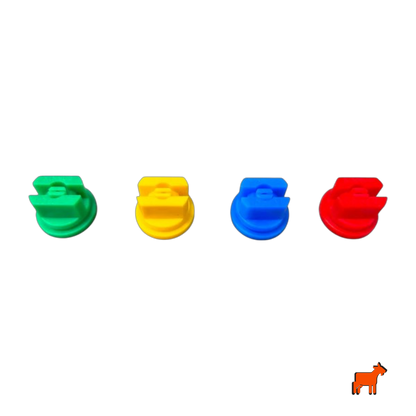 Pressure sprayer flat fan nozzles in all four sizes – Green 015, Yellow 02, Blue 03 and Red 04
