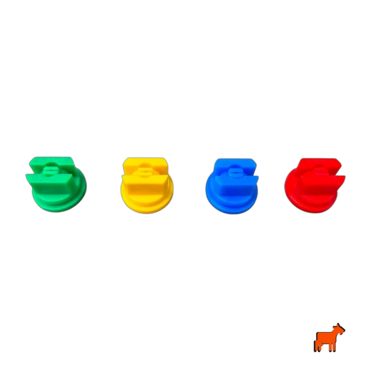 Pressure sprayer flat fan nozzles in all four sizes – Green 015, Yellow 02, Blue 03 and Red 04