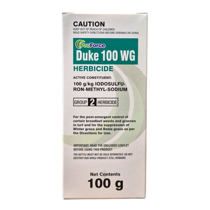ProForce Duke herbicide label showing registered weed targets including onion weed and broadleaf weeds