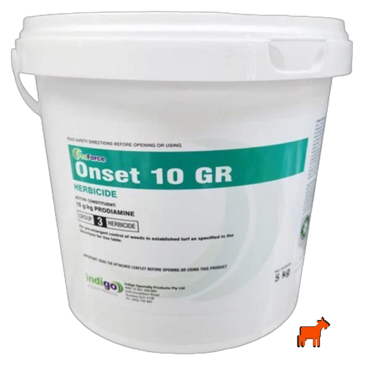 ProForce Onset 10GR granular pre-emergent herbicide for Parramatta grass, crabgrass and summergrass control in Australian lawns