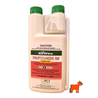 Surefire Propyzamide 500 SC 1L wintergrass and ryegrass killer for Couch and Buffalo lawns