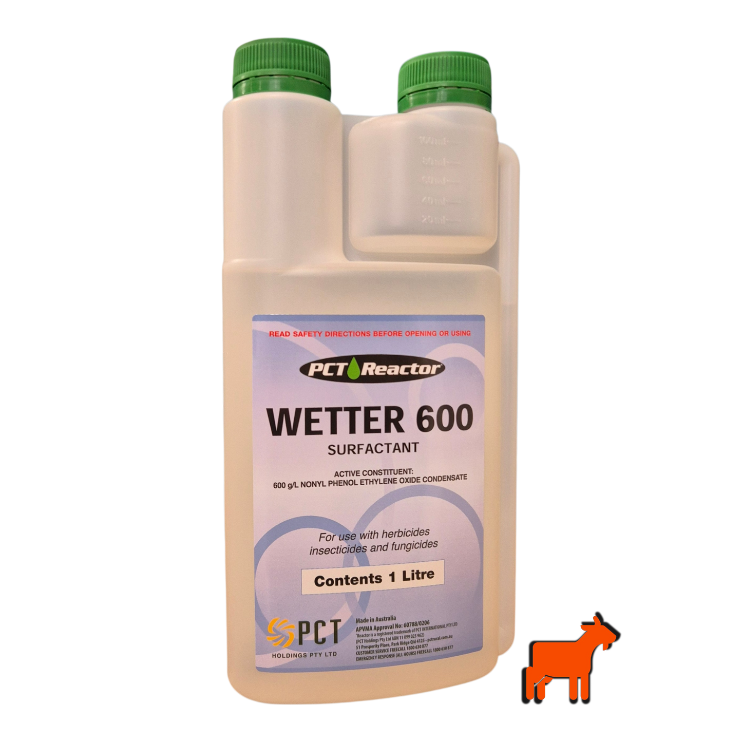 Reactor Wetter 600 1L front label showing active ingredient and registration details