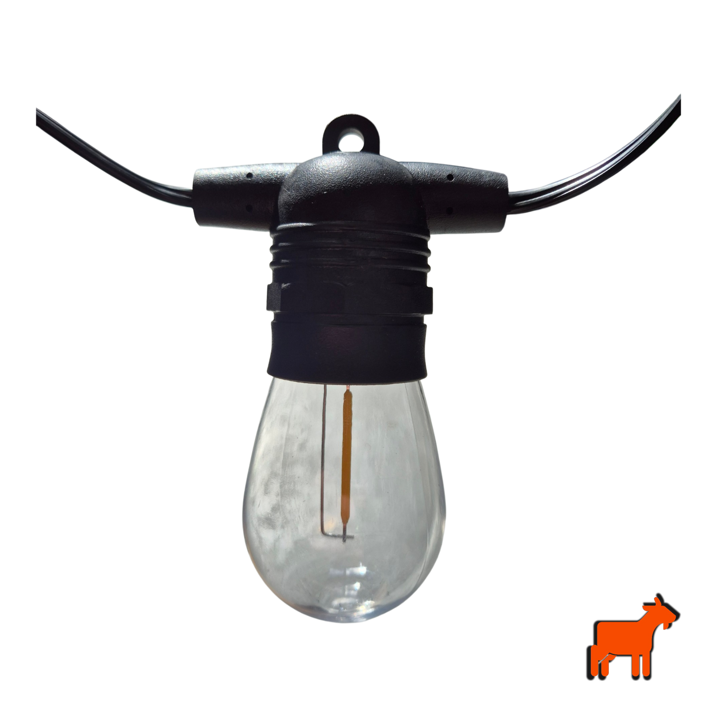 Solar garden festoon lights installed across outdoor patio and pergola during daytime