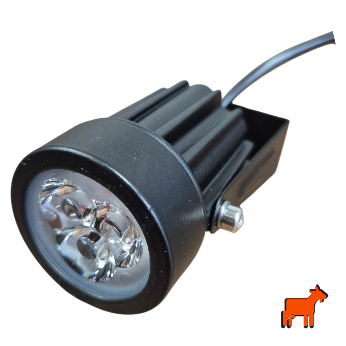 Solar spotlight showing dual brightness mode switch – high and low settings