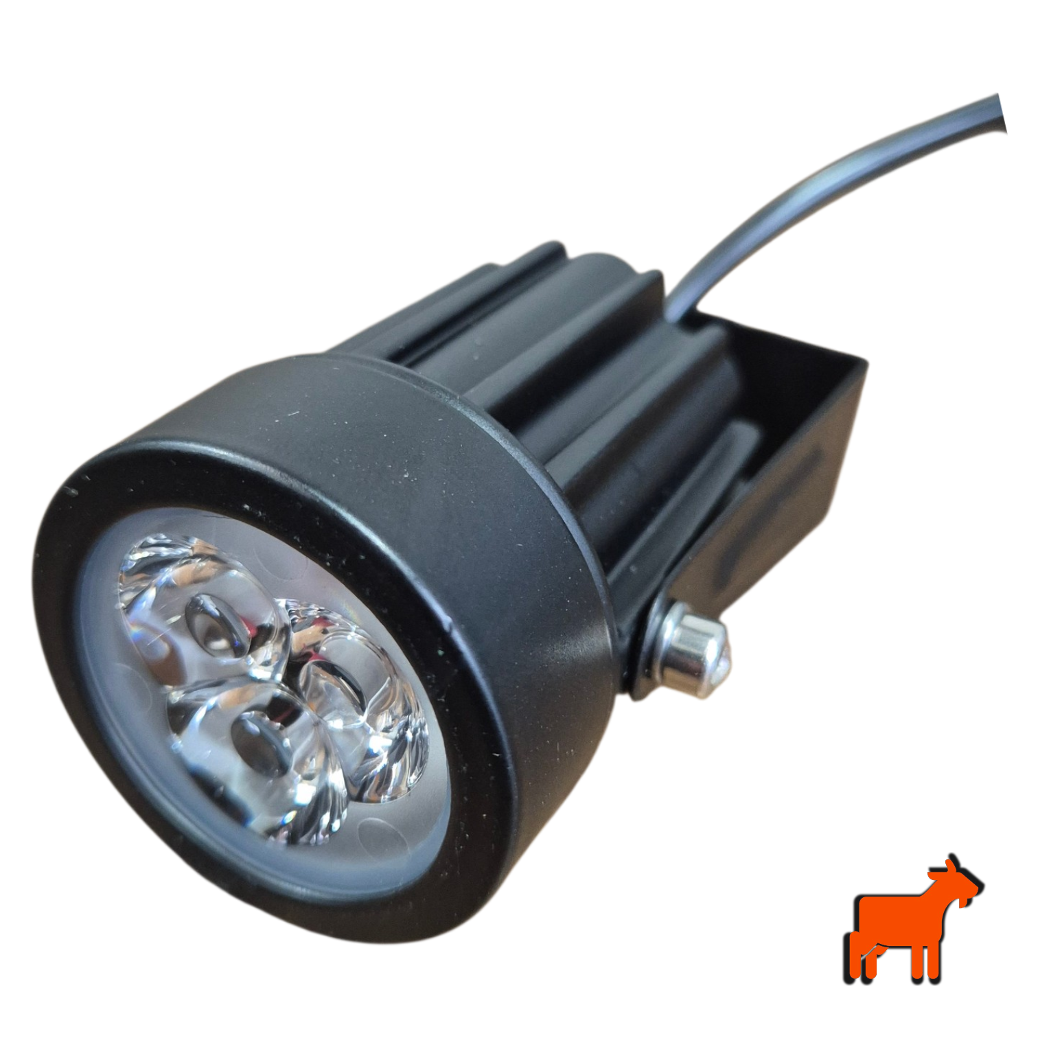 Solar spotlight showing dual brightness mode switch – high and low settings