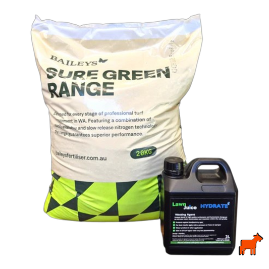 Summer Essentials Bundle – Baileys SureGreen Gold 20kg and Lawn Juice Hydrate 2L for 800m² Australian lawns