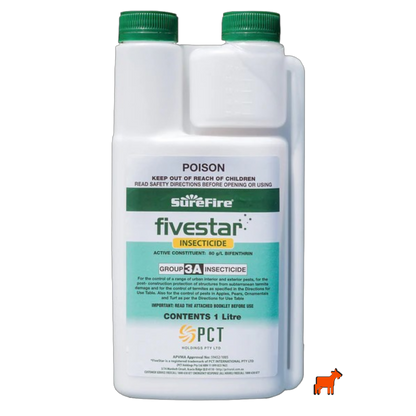Surefire Five Star 80g/L Bifenthrin water-based insecticide 1L – low odour formula for spiders, ants, beetles and lawn grubs