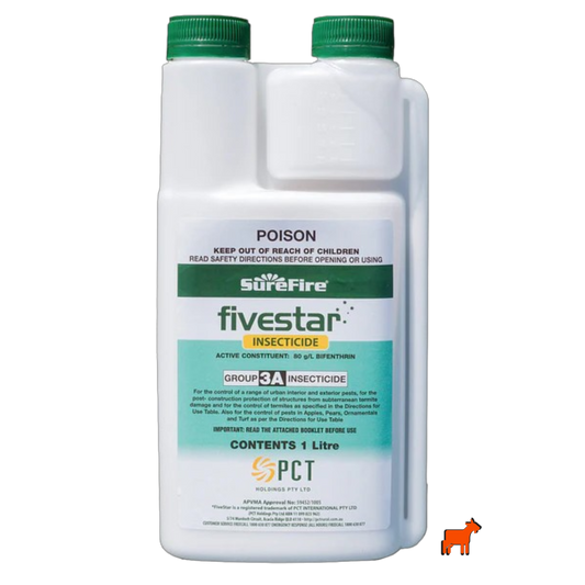Surefire Five Star 80g/L Bifenthrin water-based insecticide 1L – low odour formula for spiders, ants, beetles and lawn grubs