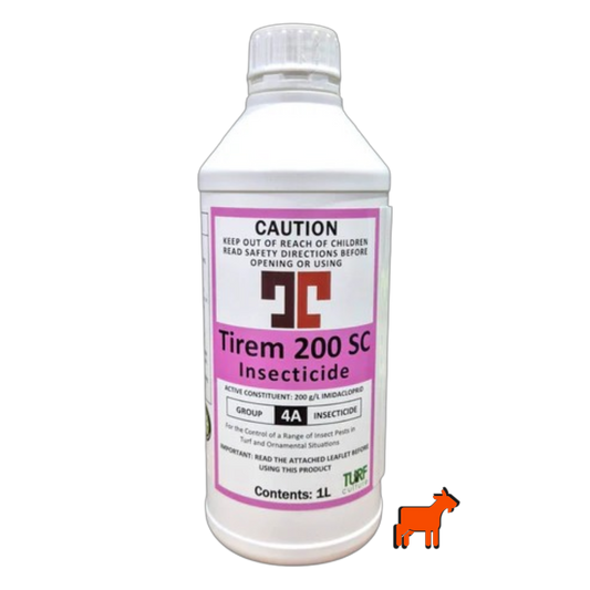 Tirem 200 SC Imidacloprid insecticide bottle for African Black Beetle, Argentinian Scarab and Billbug control in turf