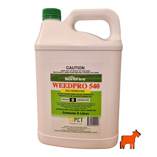 Front view of Weedpro Glyphosate 540 herbicide packaging for weed control and vegetation management