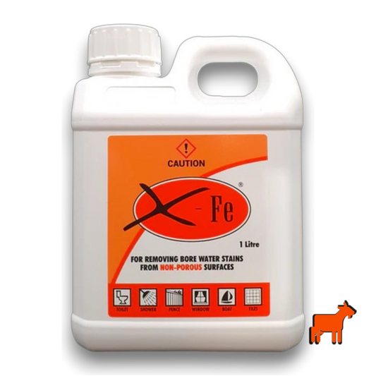 X-Fe 1L bore water and rust stain remover for tiles, glass, Colorbond and painted surfaces – Australian-made