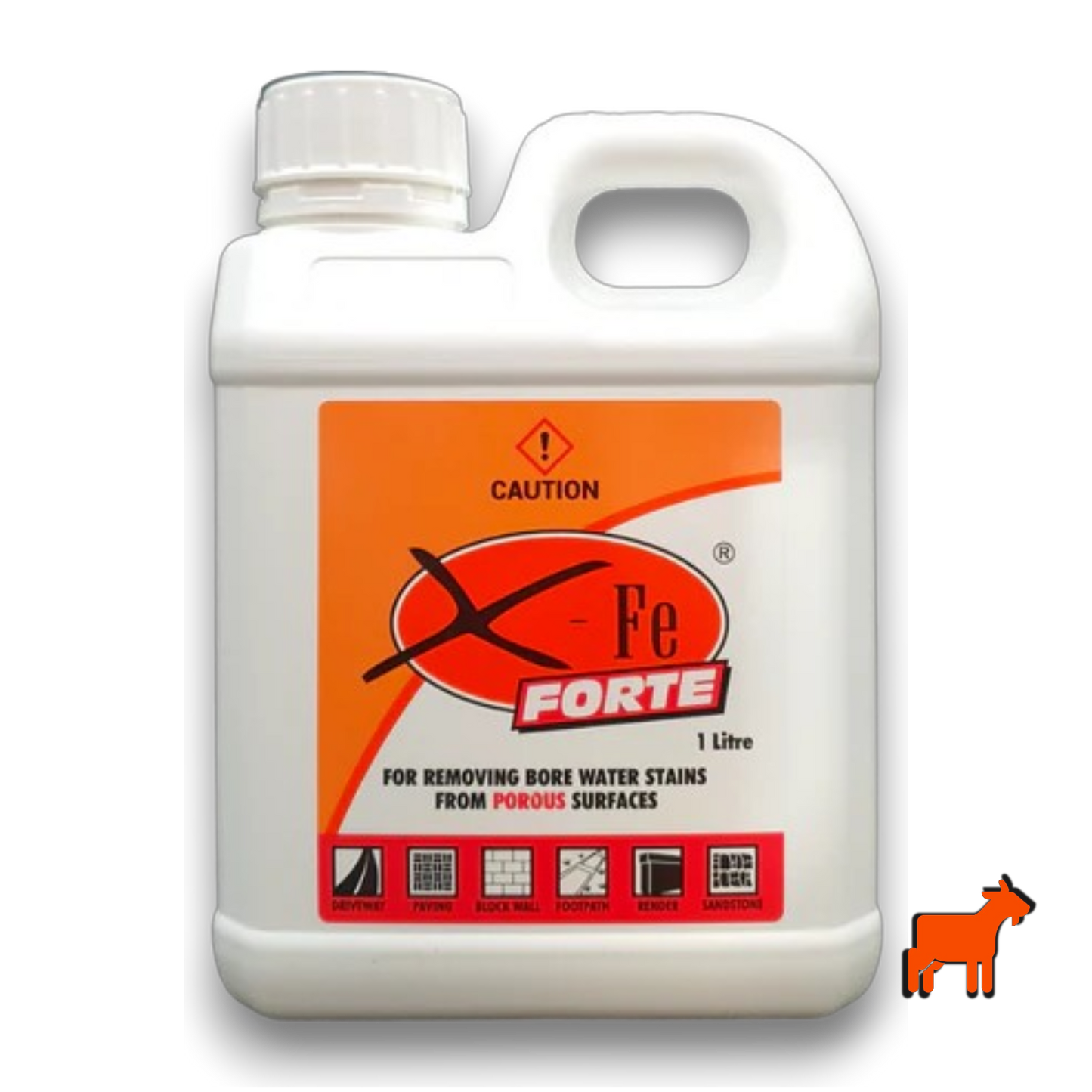 X-Fe Forte 1L bore water and rust stain remover for concrete, bricks and paving – Australian-made