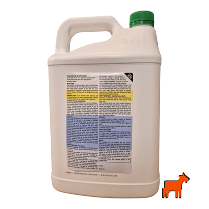 Zeus insecticide back label showing Bifenthrin 100g/L active ingredient and application rates for turf and external pests