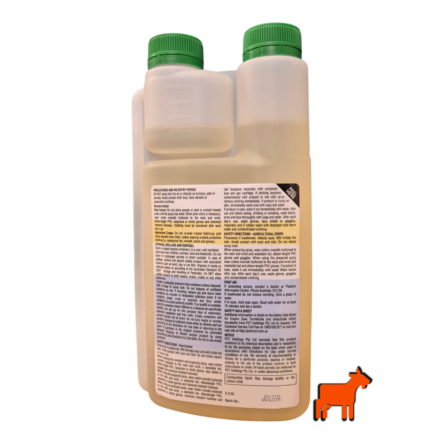 Back view of Zeus insecticide packaging for lawn and turf pest control