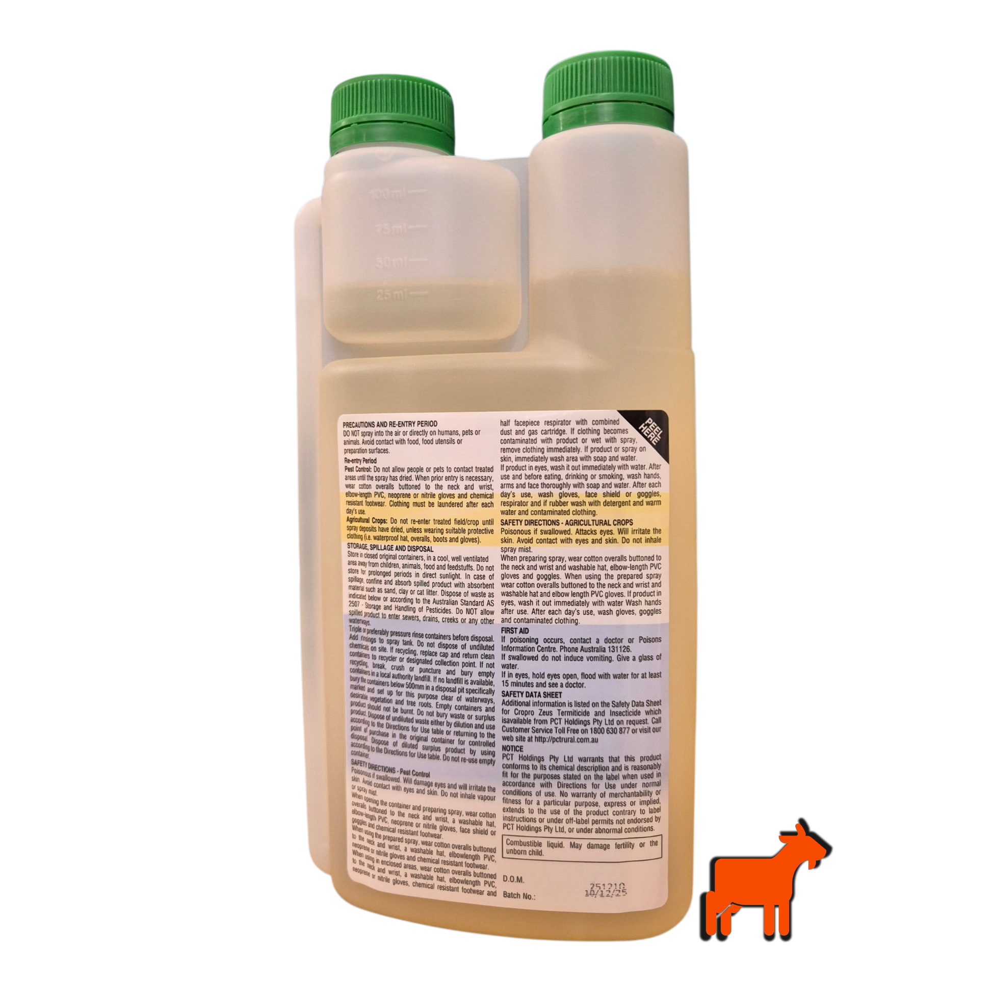Back view of Zeus insecticide packaging for lawn and turf pest control