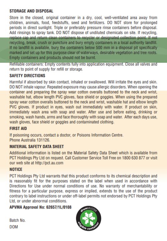 Dicamba M herbicide label showing application instructions and product details