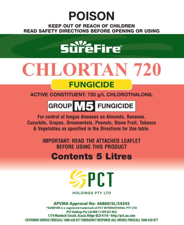 Surefire Chlortan 720 5L broad spectrum fungicide – front label for larger turf application areas