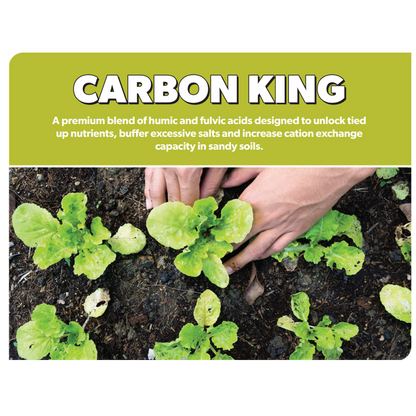 PGF Carbon King product label showing humic and fulvic acid concentration and application instructions